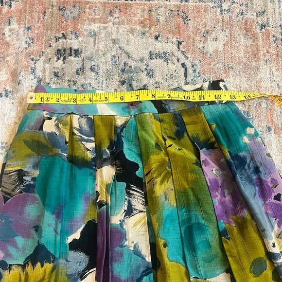 Vintage Floral Pleated Midi Skirt in Teal, Olive & Purple w/ pockets - Picture 3 of 5